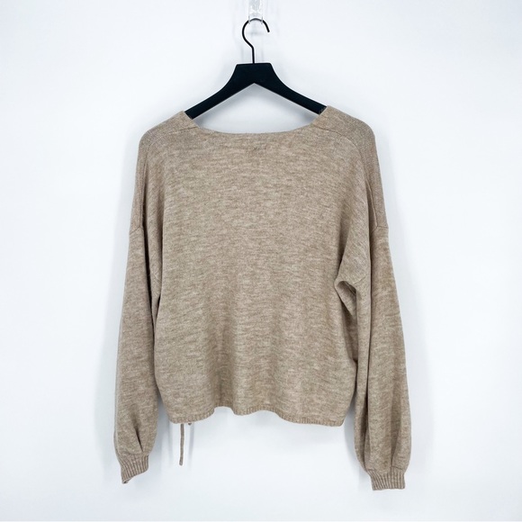 GF Collection V-Neck Knit Sweater Side Tie Tan Large - Picture 5 of 9